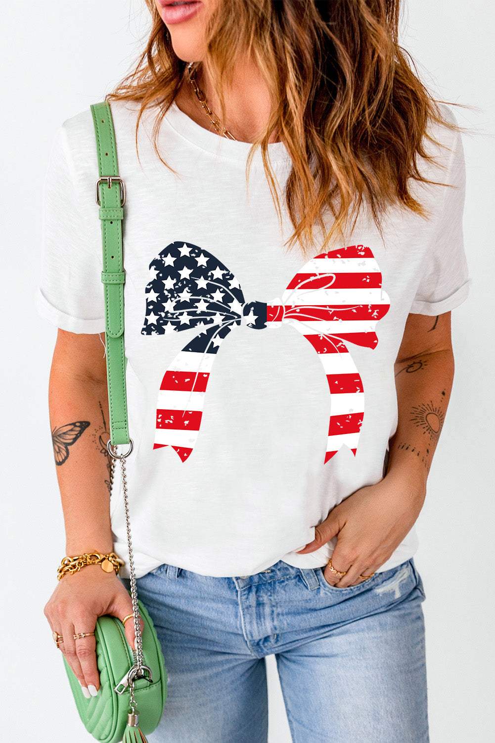 Bow Round Neck Short Sleeve T-Shirt - Trendsi - Flyclothing LLC