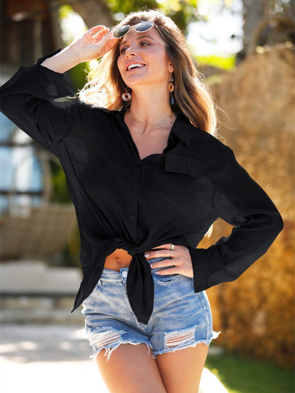 Pocketed Dropped Shoulder Cover Up - Trendsi - Flyclothing LLC