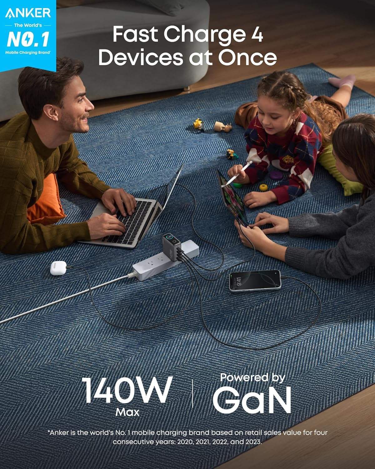 Anker Charger (140W, 4-Port, PD 3.1) with USB-C Cable - Anker - Flyclothing LLC