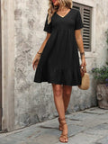 V-Neck Short Sleeve Mini Dress - Trendsi - Flyclothing LLC