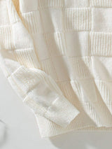 Checkered Round Neck Long Sleeve Sweater - Trendsi - Flyclothing LLC