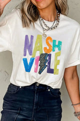 Lightening NASHVILLE Sequin Round Neck T-Shirt - Trendsi - Flyclothing LLC
