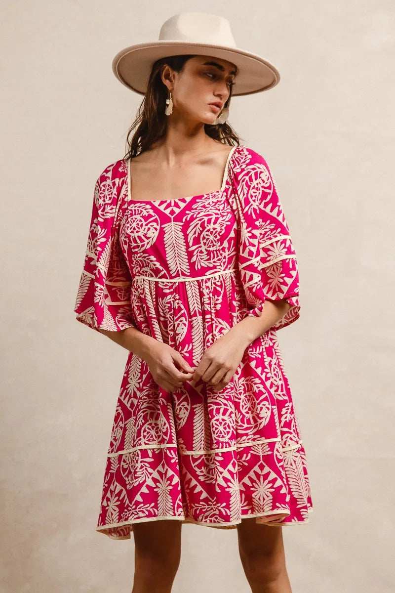 BiBi Aztec Woven Printed Contrast Binding Dress - Trendsi - Flyclothing LLC