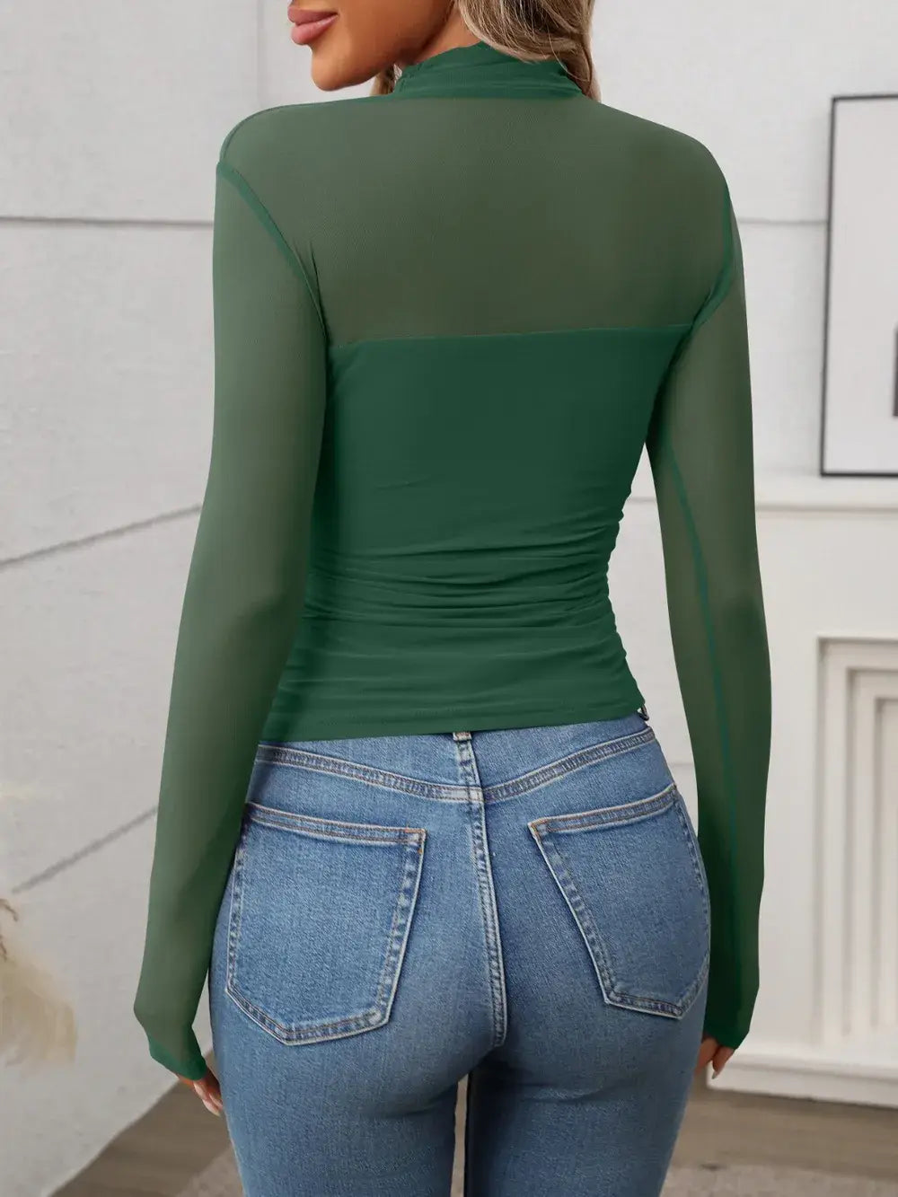 Mock Neck Long Sleeve Top - Trendsi - Flyclothing LLC
