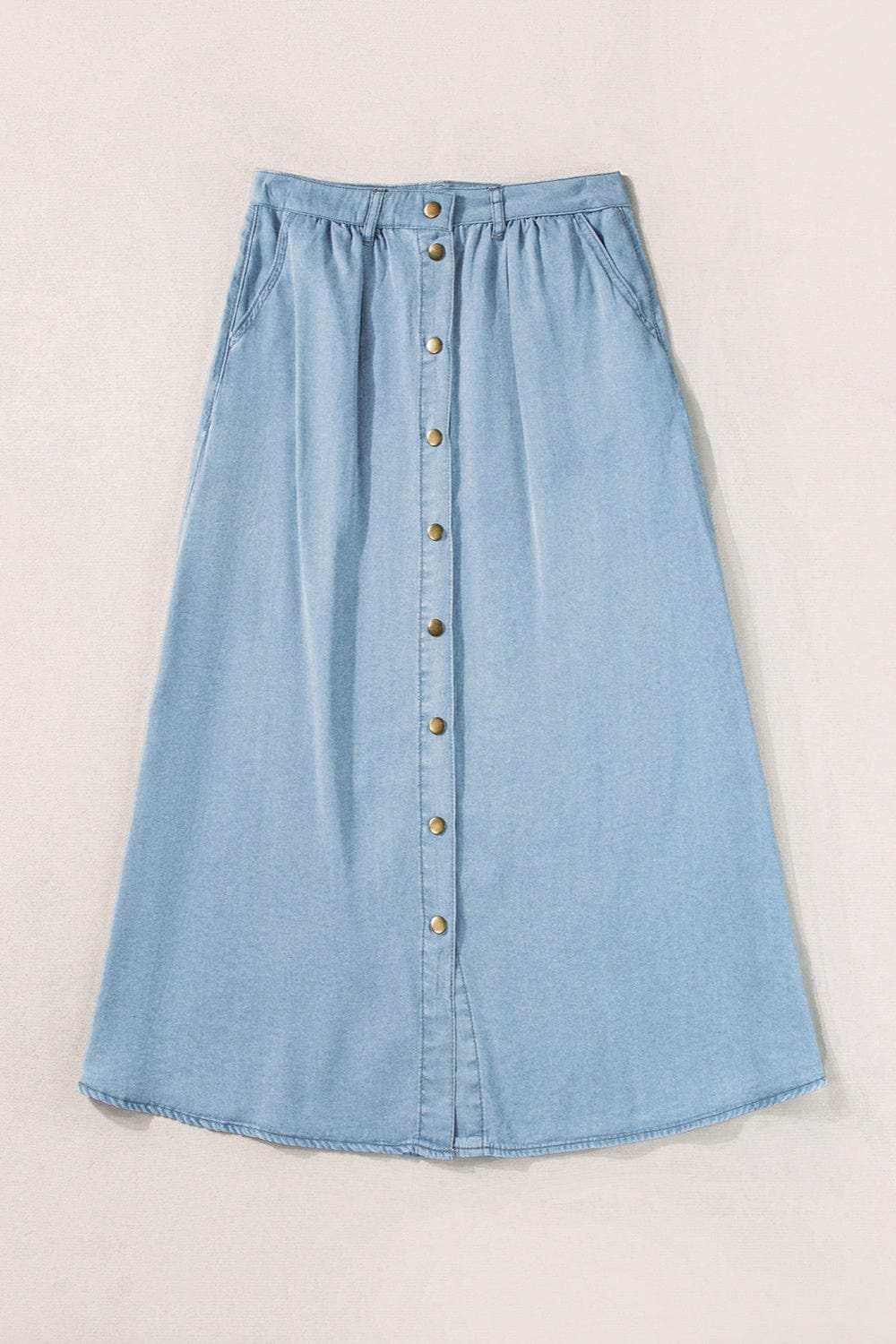 Snap Down High Waist Denim Skirt - Trendsi - Flyclothing LLC