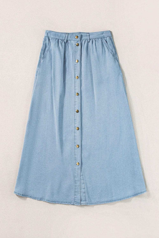 Snap Down High Waist Denim Skirt - Trendsi - Flyclothing LLC