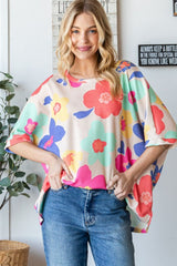 HOPELY Floral Waffle Oversize T-Shirt - Trendsi