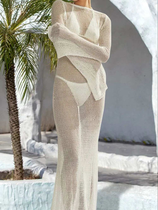 Openwork Backless Flare Sleeve Cover-Up Dress - Trendsi - Flyclothing LLC