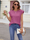 Textured Round Neck Cap Sleeve T-Shirt - Trendsi - Flyclothing LLC