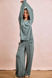 BiBi Two Tone Cord Rib Contrast Stitching V-Neck Top and Pants Set - Trendsi - Flyclothing LLC