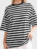 Striped Round Neck Half Sleeve T-Shirt - Trendsi - Flyclothing LLC