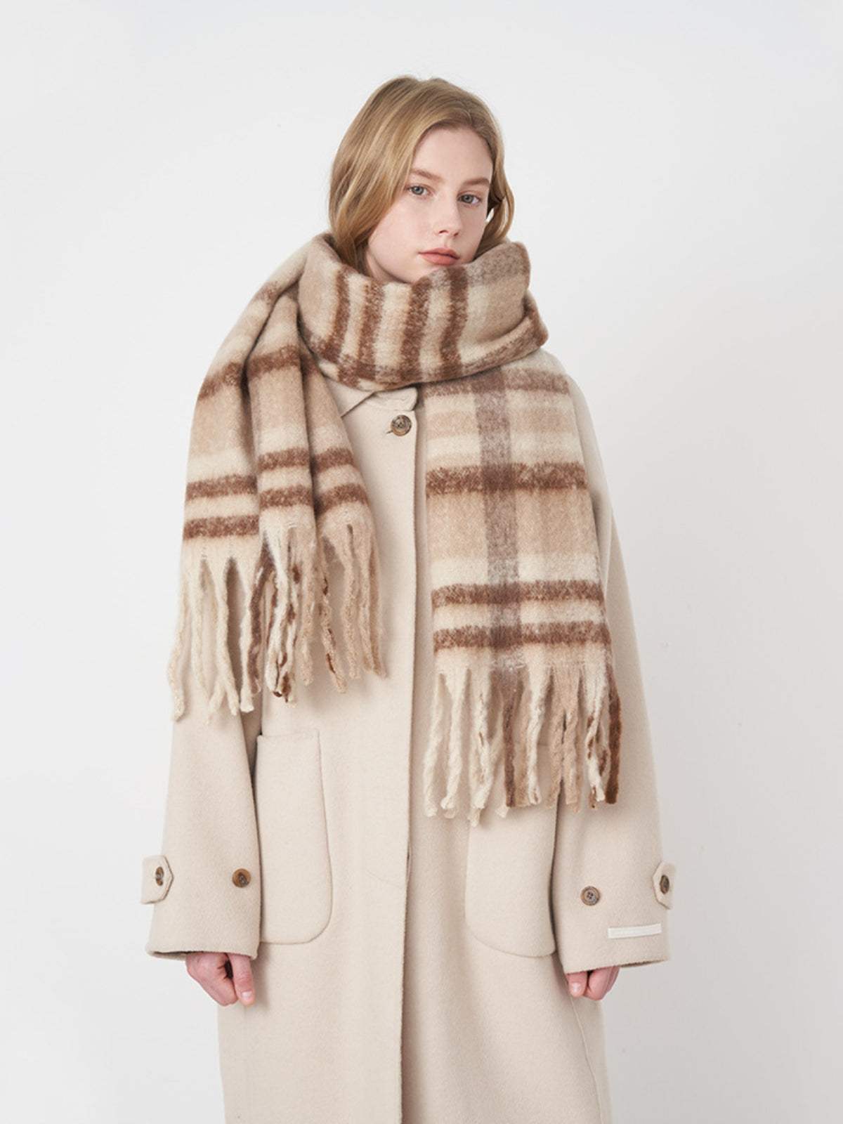 Fringe Plaid Polyester Scarf - Trendsi - Flyclothing LLC