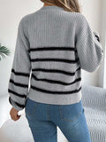 Striped Round Neck Long Sleeve Sweater - Trendsi - Flyclothing LLC