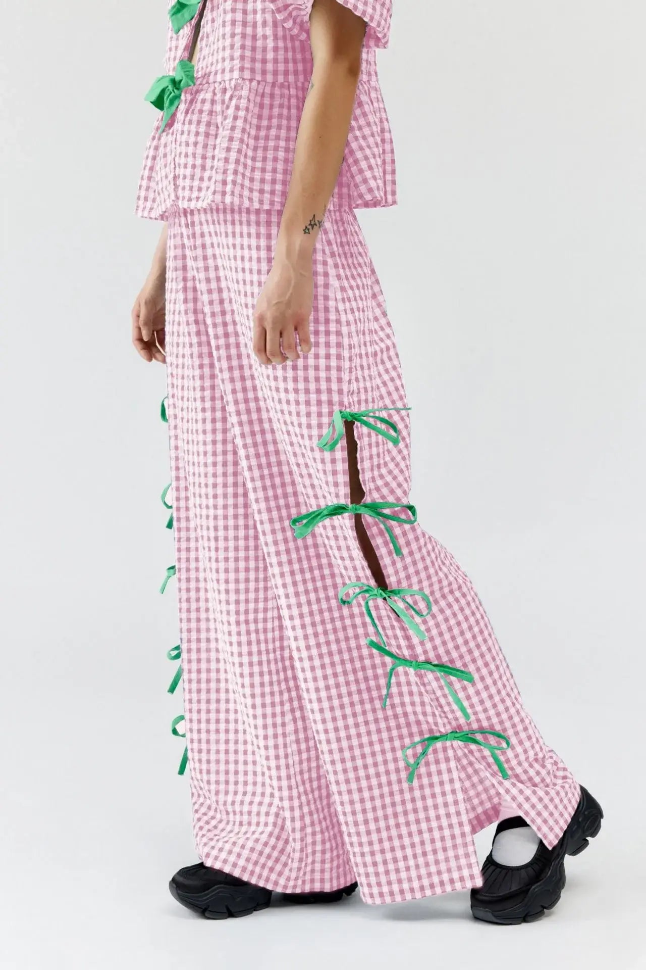 Side Tied Plaid Pants - Trendsi - Flyclothing LLC
