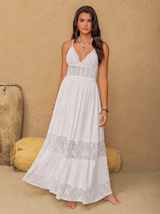 Lace Detail Crochet Tiered Maxi Cami Dress - Trendsi - Flyclothing LLC