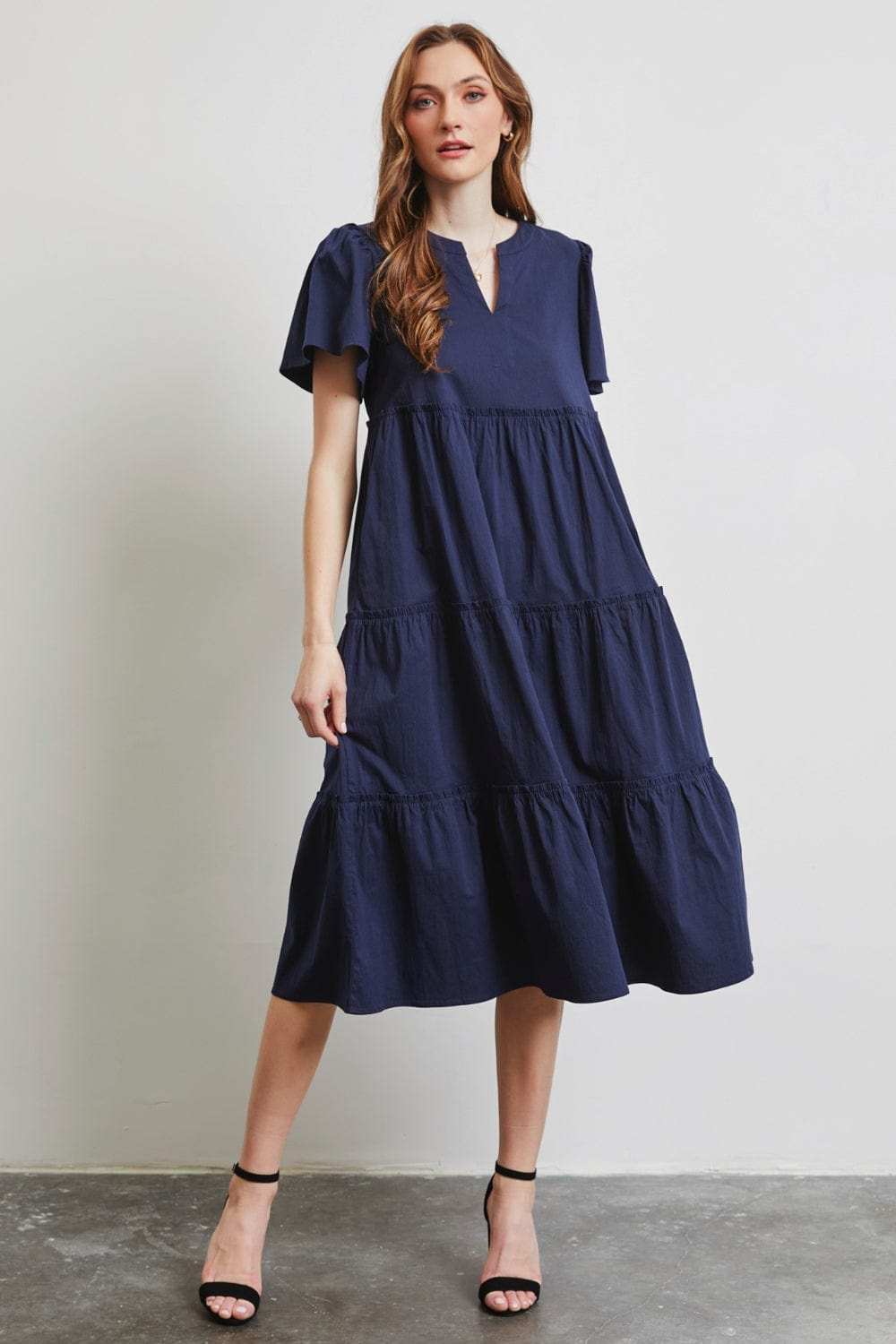 HEYSON Full Size Cotton Poplin Ruffled Tiered Midi Dress - Trendsi - Flyclothing LLC