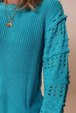 Openwork Frill Round Neck Long Sleeve Sweater - Trendsi - Flyclothing LLC