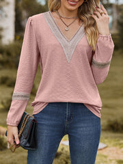 V-Neck Long Sleeve Blouse - Trendsi