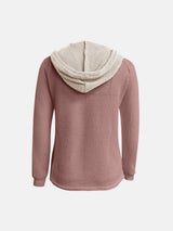 Full Size Waffle-Knit Contrast Long Sleeve Hoodie - Trendsi - Flyclothing LLC