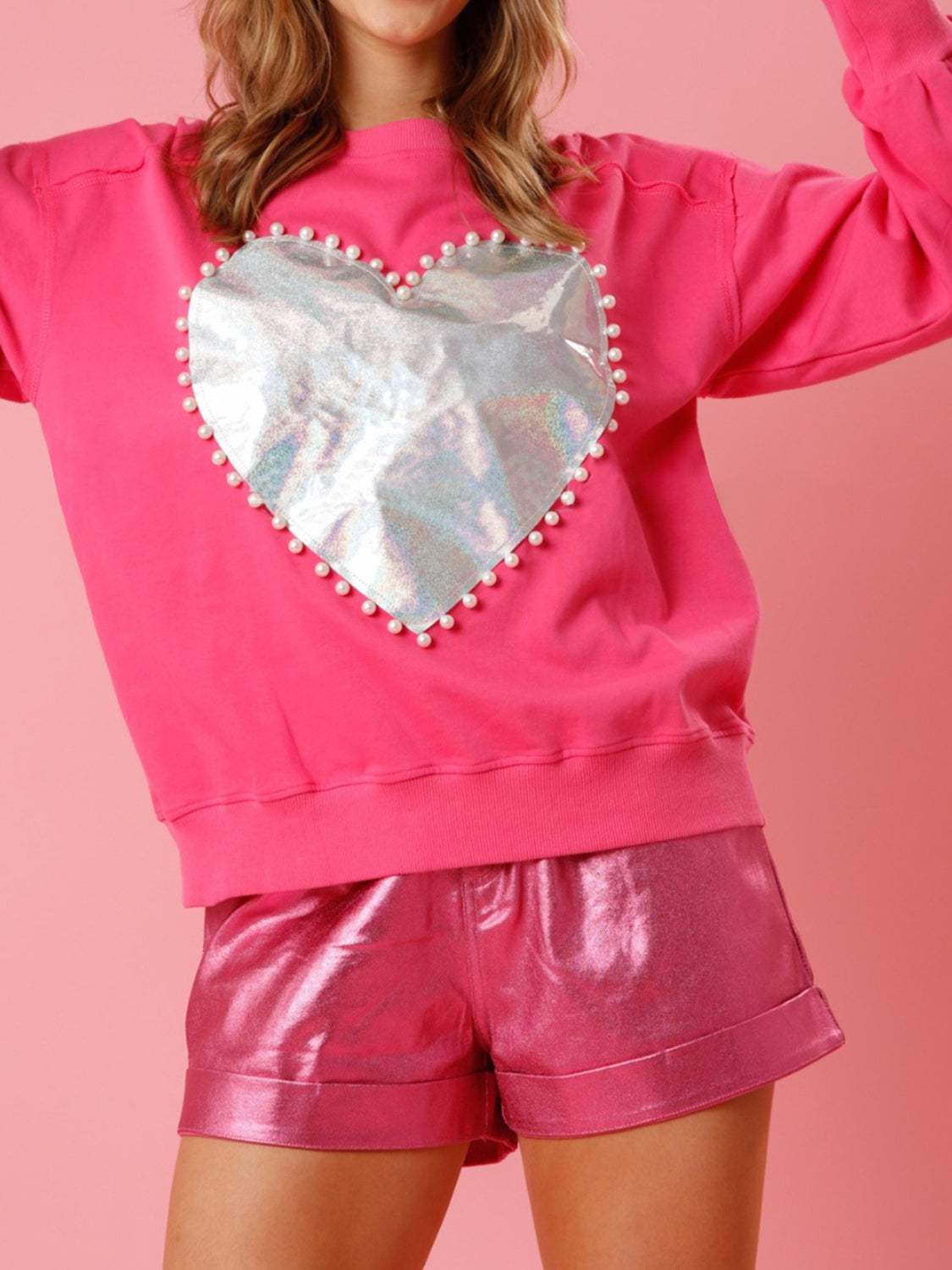 Pearl Trim Round Neck Sweatshirt - Trendsi - Flyclothing LLC