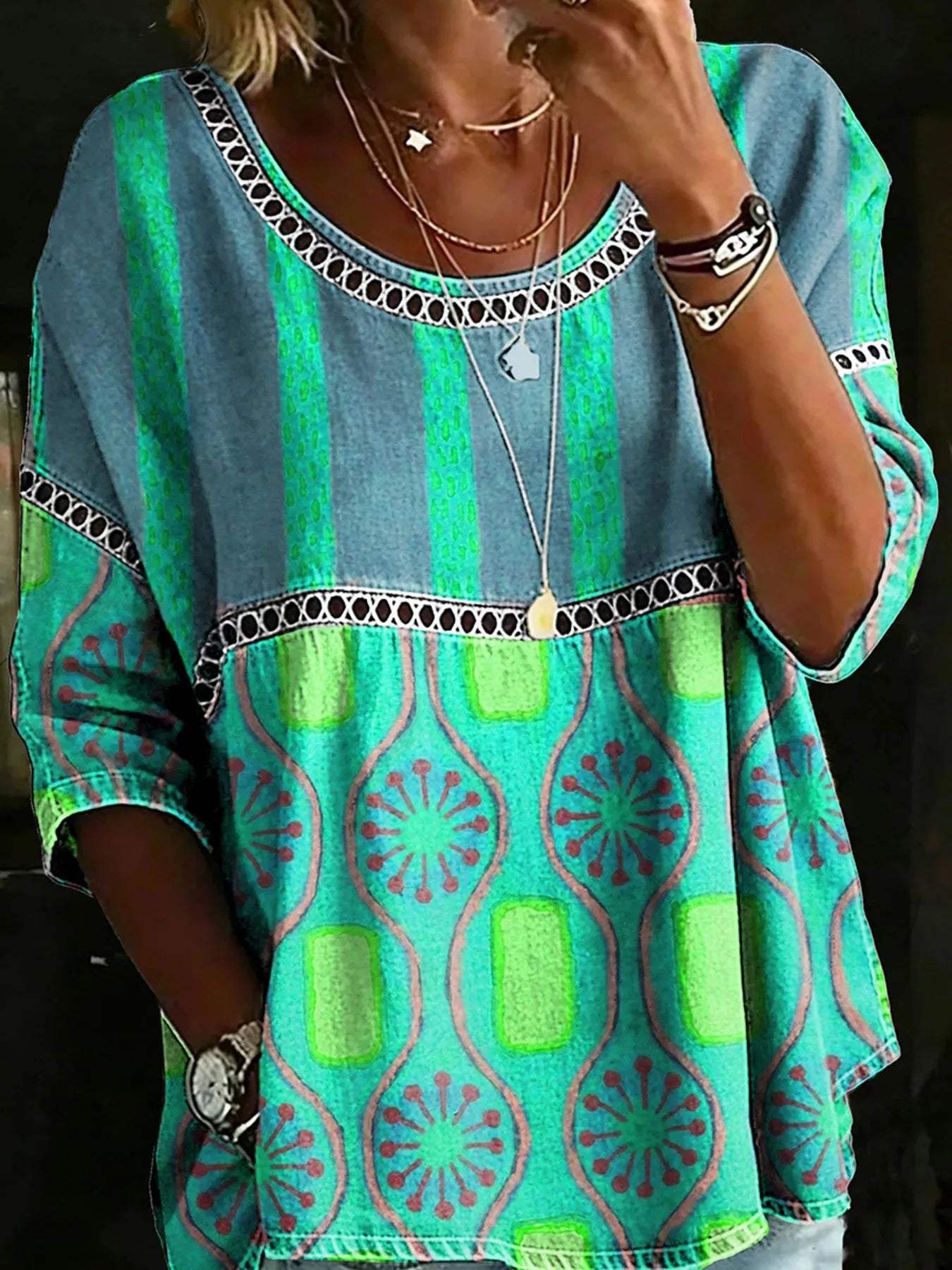 Full Size Hollow Out Round Neck Top Plus Size - Trendsi - Flyclothing LLC
