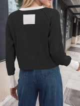 Contrast Button Up Long Sleeve Cardigan - Trendsi - Flyclothing LLC