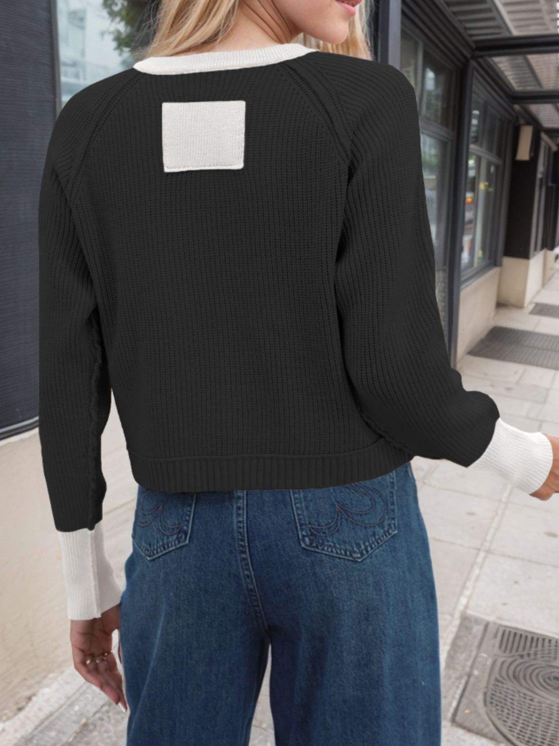 Contrast Button Up Long Sleeve Cardigan - Trendsi - Flyclothing LLC