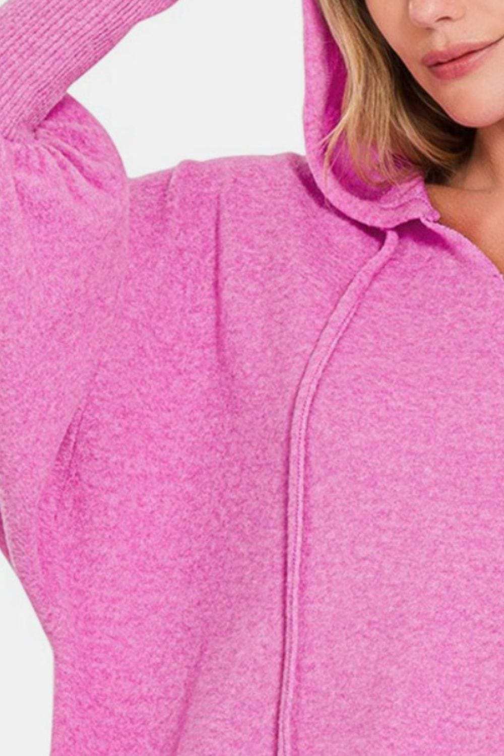 Zenana Brushed Hacci Drop Shoulder Cropped Hoodie - Trendsi - Flyclothing LLC