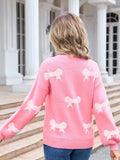 Angel Wings Bow Round Neck Dropped Shoulder Sweater - Trendsi