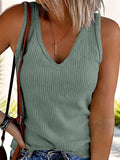 Ribbed V-Neck Wide Strap Tank - Trendsi