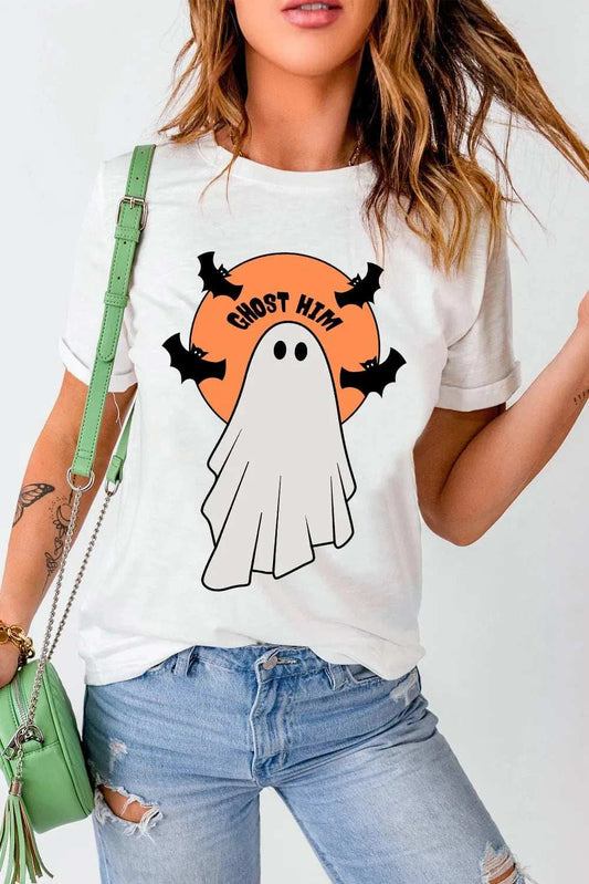 Full Size Ghost Round Neck Short Sleeve T-Shirt - Trendsi - Flyclothing LLC