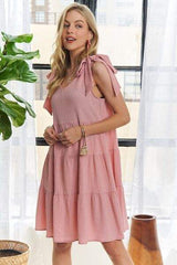 ADORA V-Neck Tie Shoulder Dress - Trendsi - Flyclothing LLC