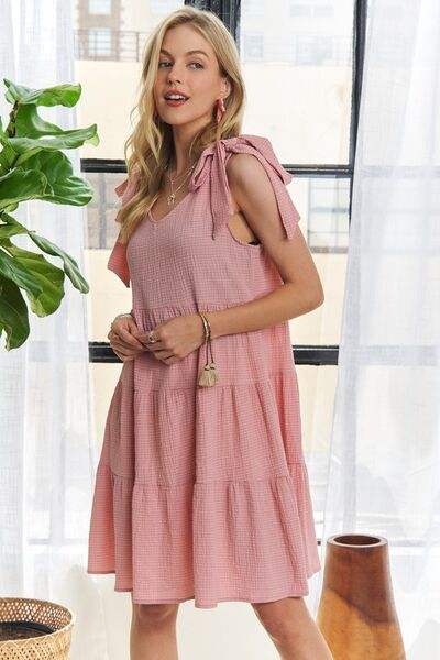 ADORA V-Neck Tie Shoulder Dress - Trendsi - Flyclothing LLC
