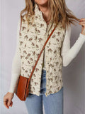 Floral Print Zip Up Quilted Vest - Trendsi - Flyclothing LLC