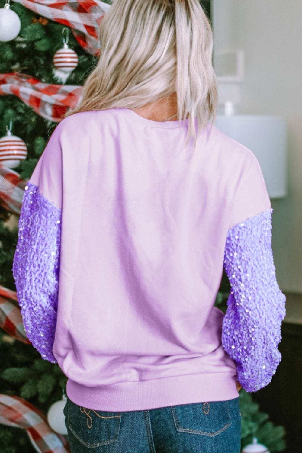 Sequin Round Neck Long Sleeve Sweatshirt - Trendsi - Flyclothing LLC