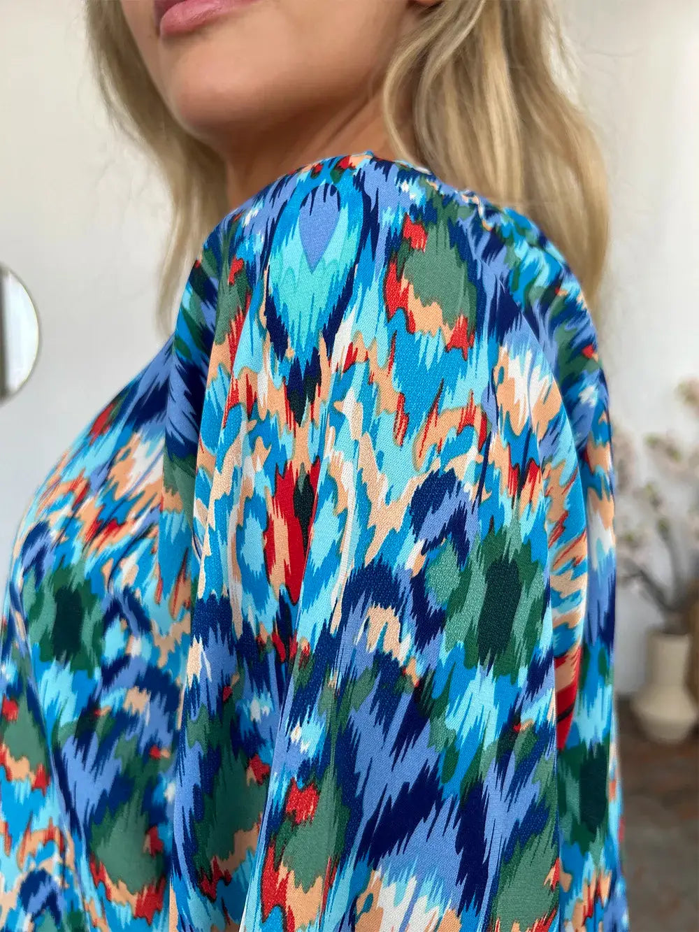 Double Take Full Size Printed Balloon Sleeve Blouse - Trendsi - Flyclothing LLC
