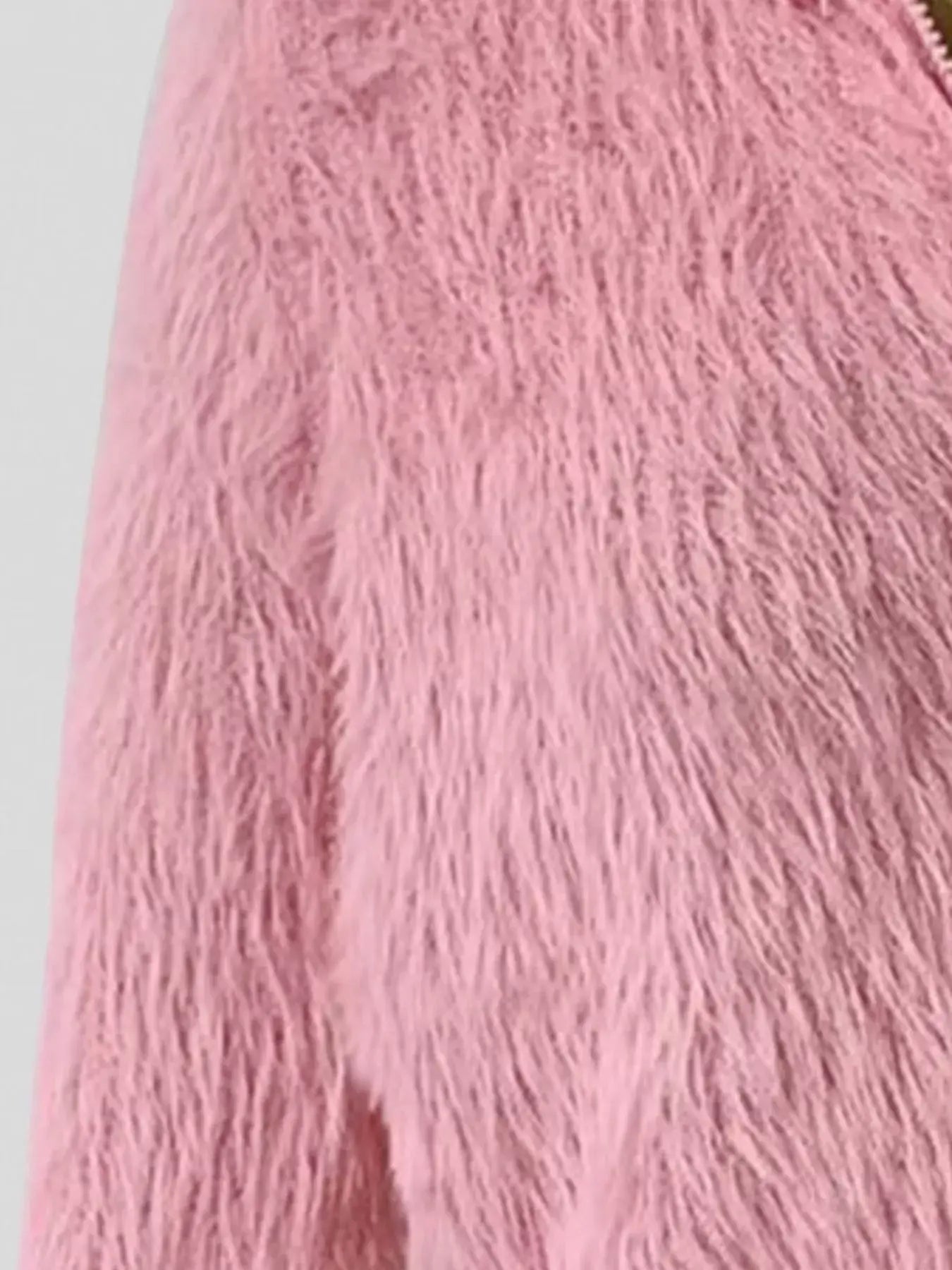 Fluffy Knit Zip-Up Outerwear - Trendsi - Flyclothing LLC