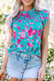 Ruffled Printed Mock Neck Cap Sleeve Blouse - Trendsi - Flyclothing LLC