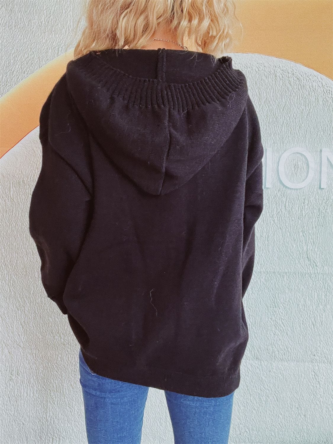 Dropped Shoulder Long Sleeve Hooded Cardigan - Trendsi