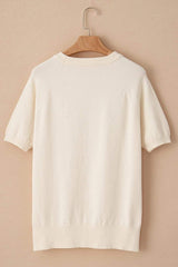 Daisy Round Neck Short Sleeve Knit Top - Trendsi - Flyclothing LLC