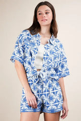 VERY J Full Size Tropical Printed Shirt Top and Shorts Set Plus Size - Trendsi - Flyclothing LLC