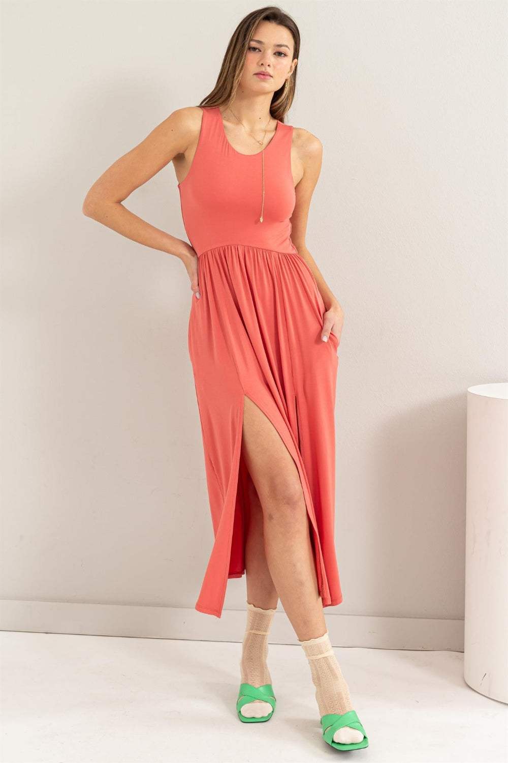 HYFVE Sleeveless Slit Midi Dress - Trendsi - Flyclothing LLC