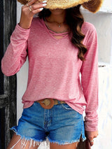 Crisscross V-Neck Long Sleeve T-Shirt - Trendsi - Flyclothing LLC