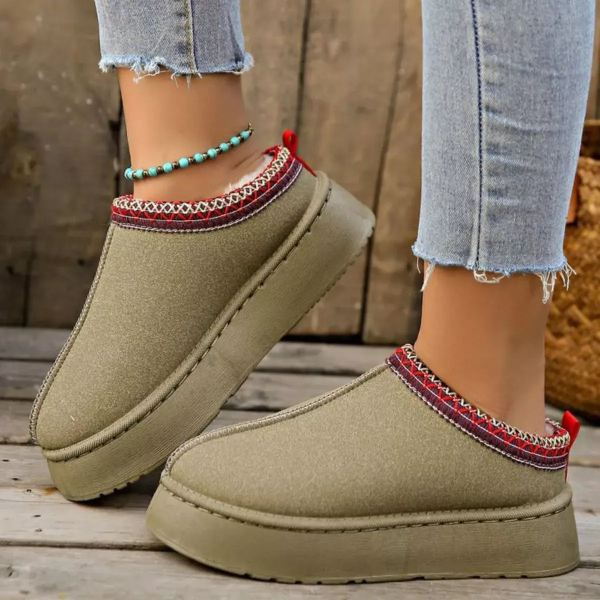 Plush Lined Platform Ankle Boots - Trendsi - Flyclothing LLC
