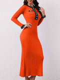 Contrast Trim Round Neck Long Sleeve Sweater Dress - Trendsi - Flyclothing LLC