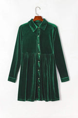Ruched Button Up Collared Neck Long Sleeve Shirt Dress - Trendsi - Flyclothing LLC
