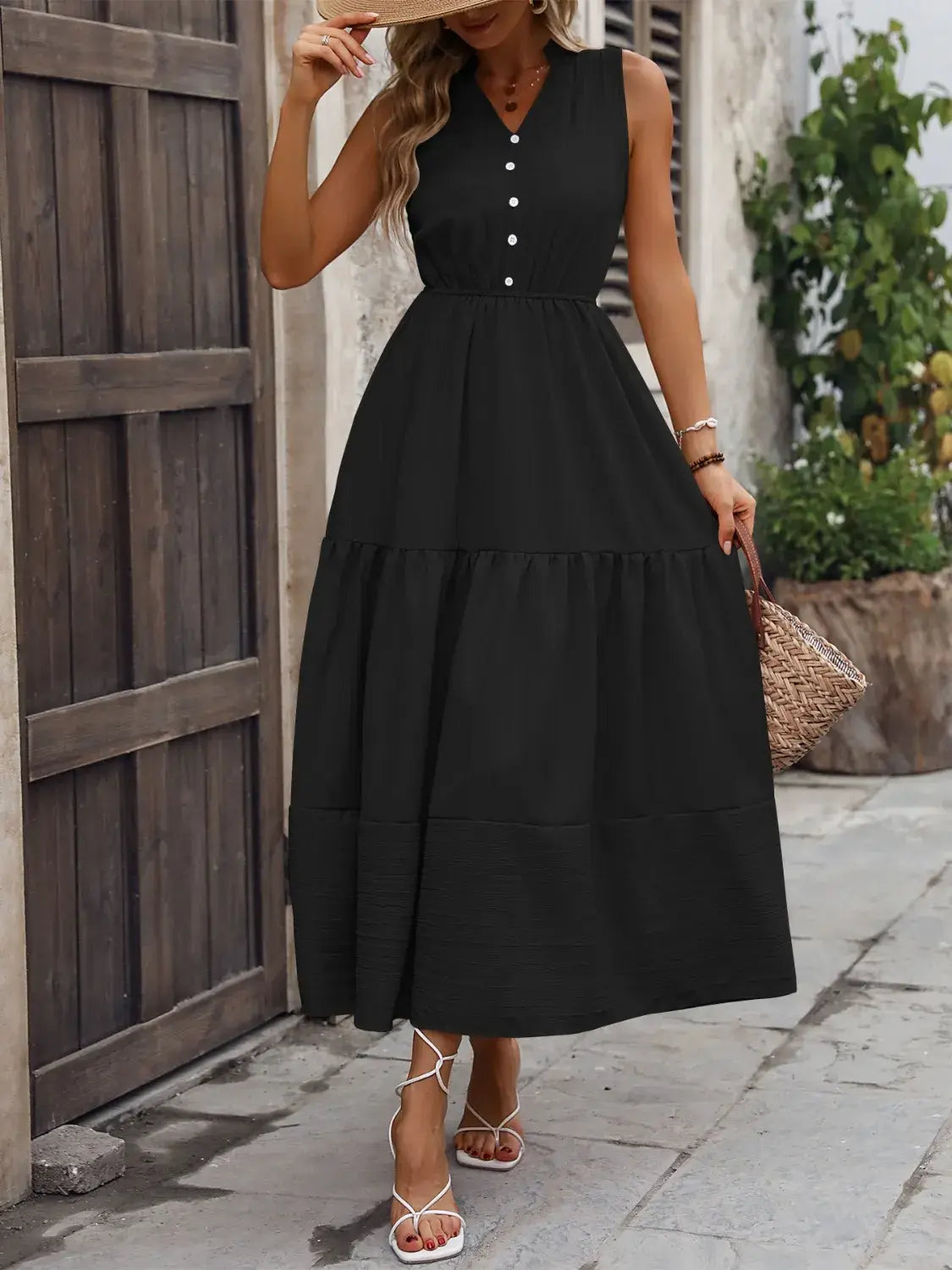 Notched Sleeveless Maxi Tank Dress - Trendsi - Flyclothing LLC
