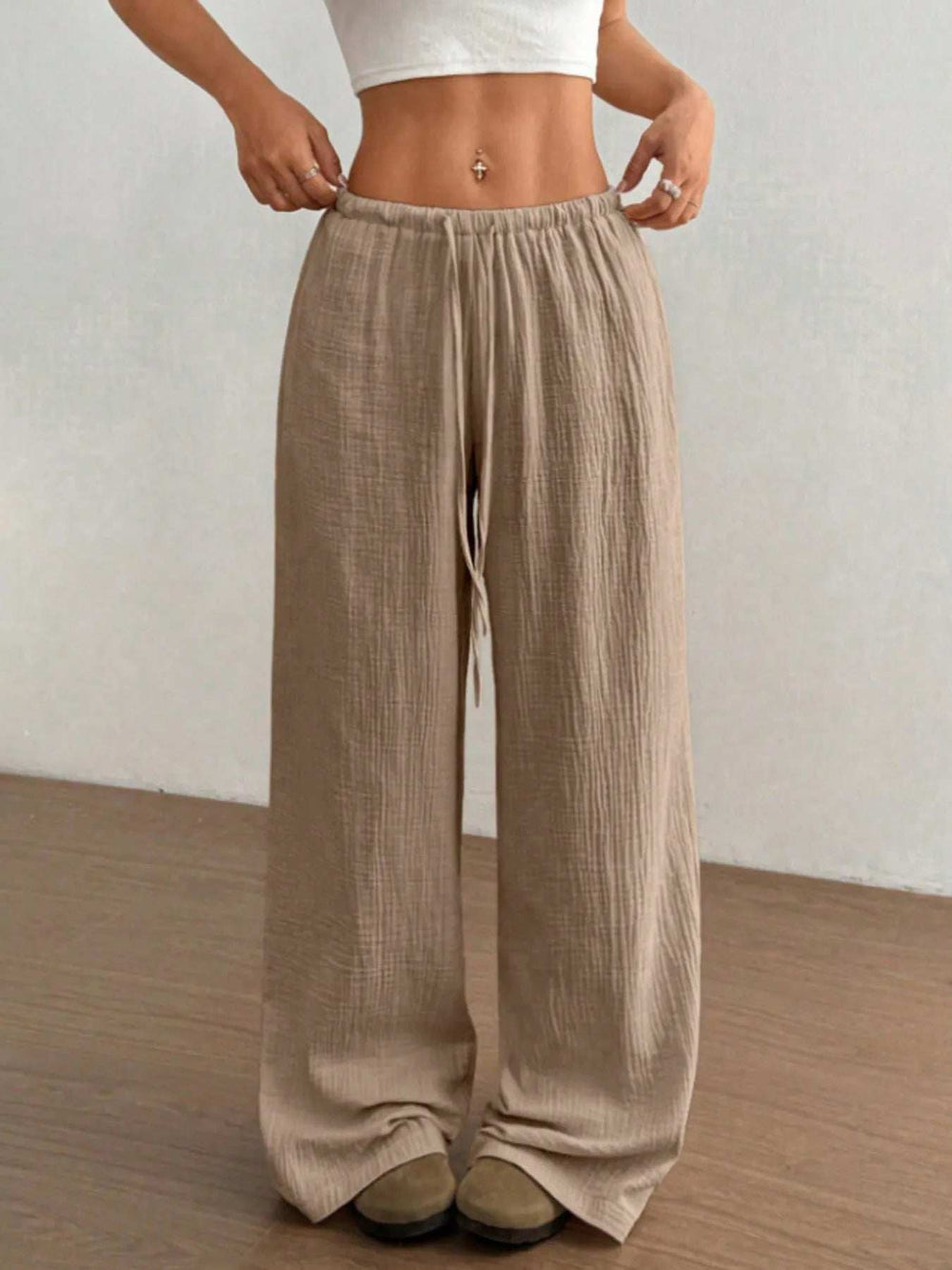 Wide Leg Drawstring Casual Pants - Trendsi - Flyclothing LLC