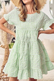 Textured Short Sleeve Tiered Mini Dress - Trendsi