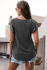 Ruffled Round Neck Cap Sleeve Blouse - Trendsi - Flyclothing LLC